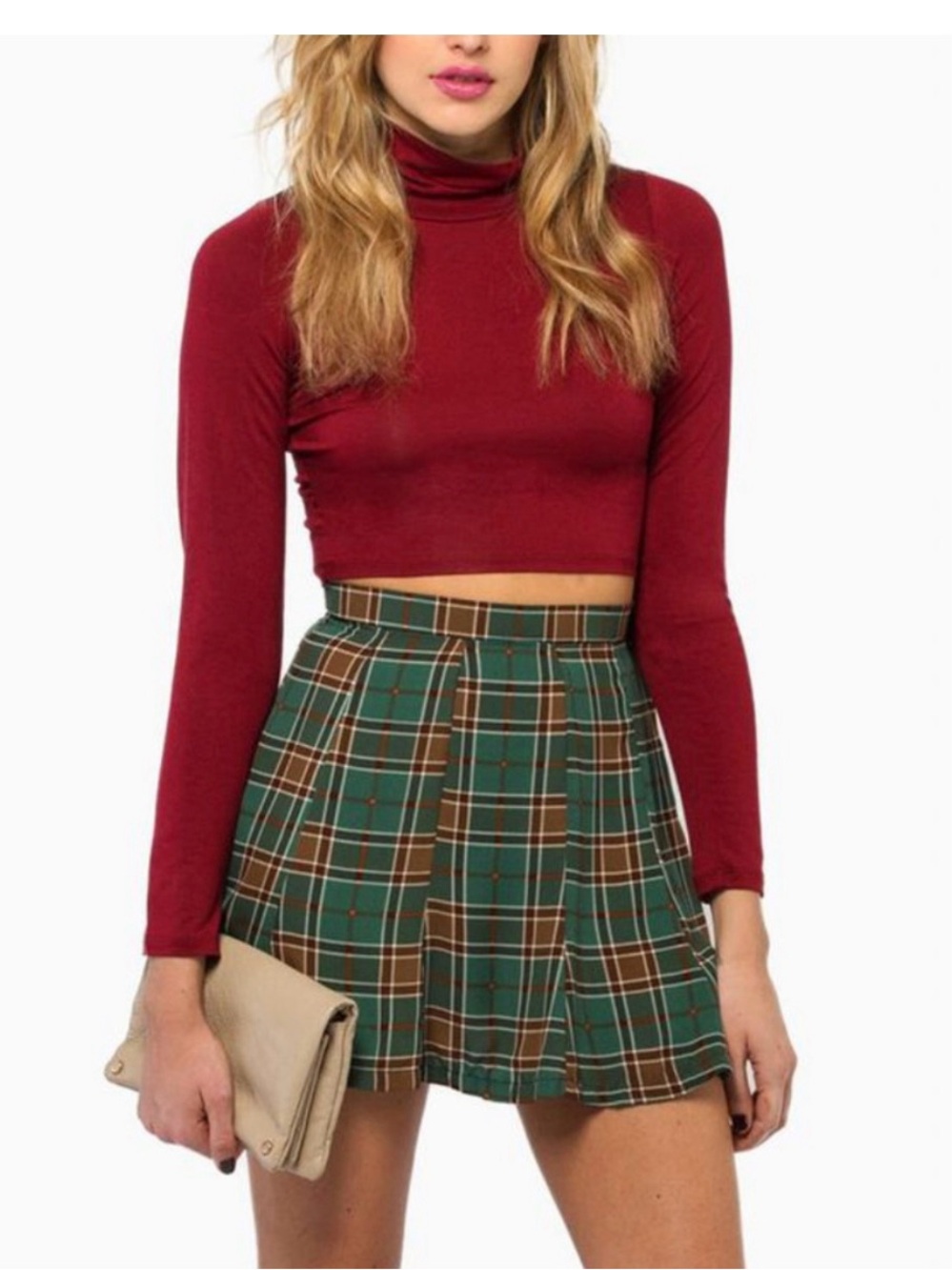 Tobi Green and Brown Plaid Pleated Mini Skirt Women’s Size Medium
